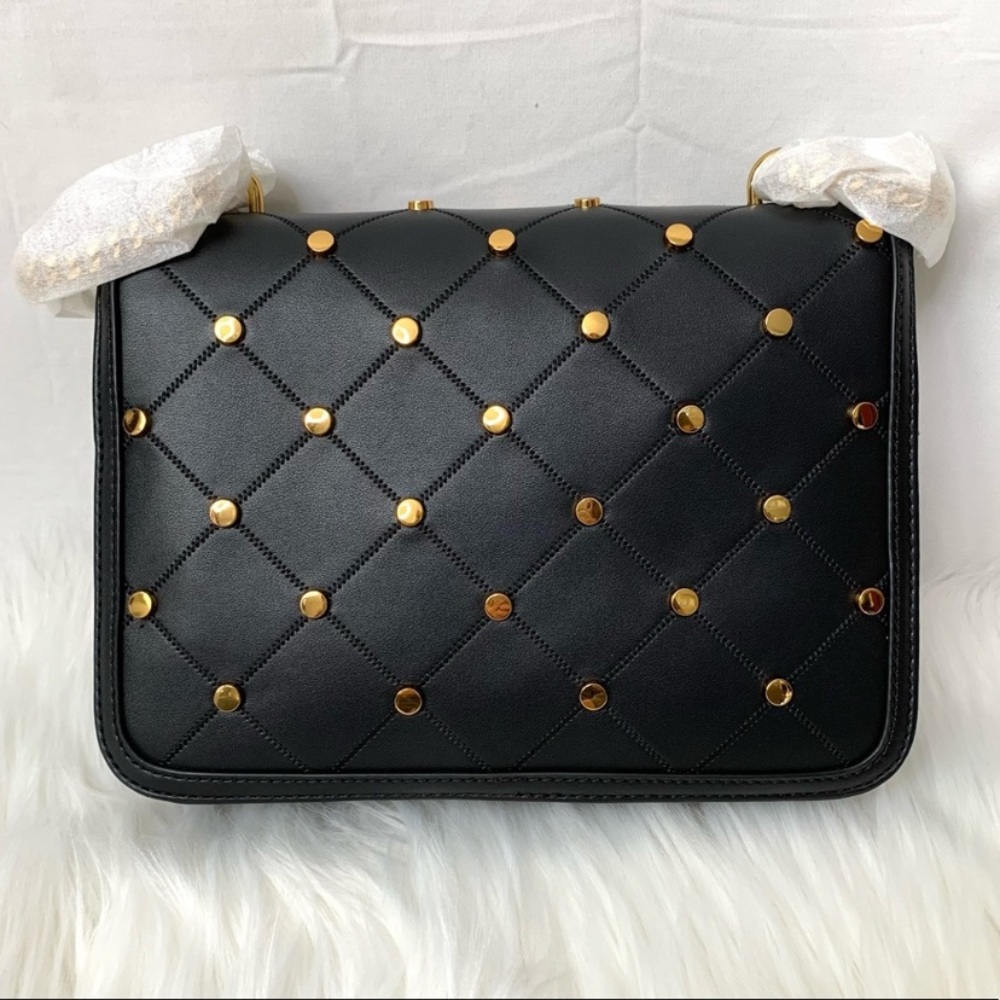 LOVE Moschino Borsa PU Nero Vegan Leather Studded Black Crossbody Bag NWT - Picture 8 of 15